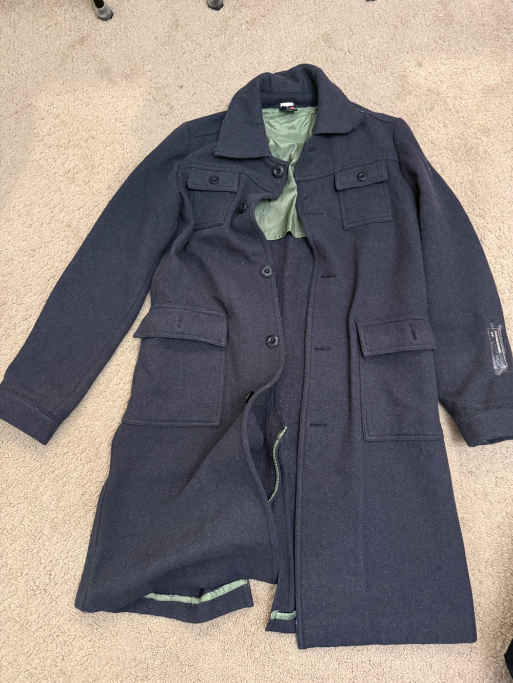 Diesel Black Wool-Blend Jacket with Olive Green Lining